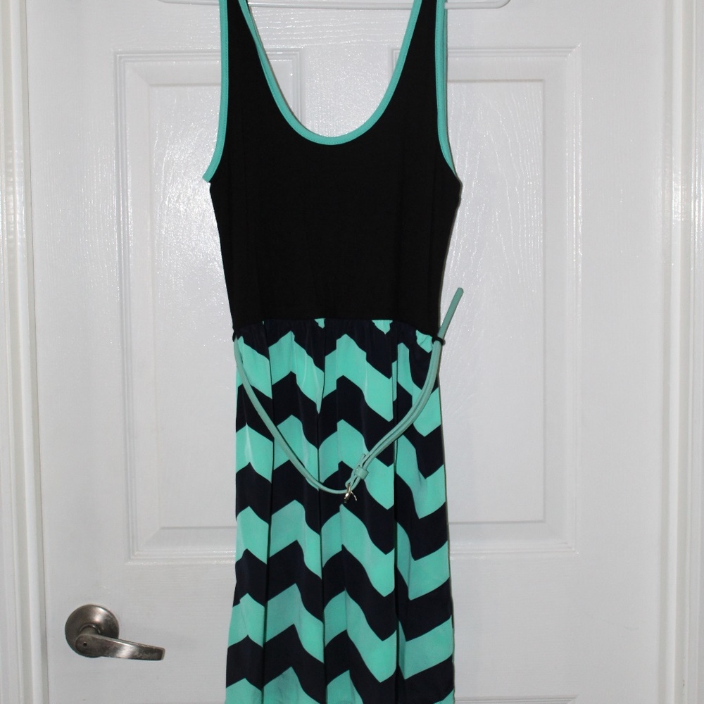 Turquoise & Black Chevron Dress